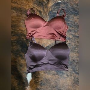 Dansk Women's Satin Bralette Duo - Rust and Chocolate